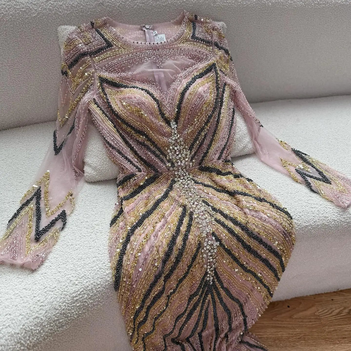 Luxury Pink Modest Dubai Mermaid  Evening  Dress  Long Sleeevs 2026 LA73213