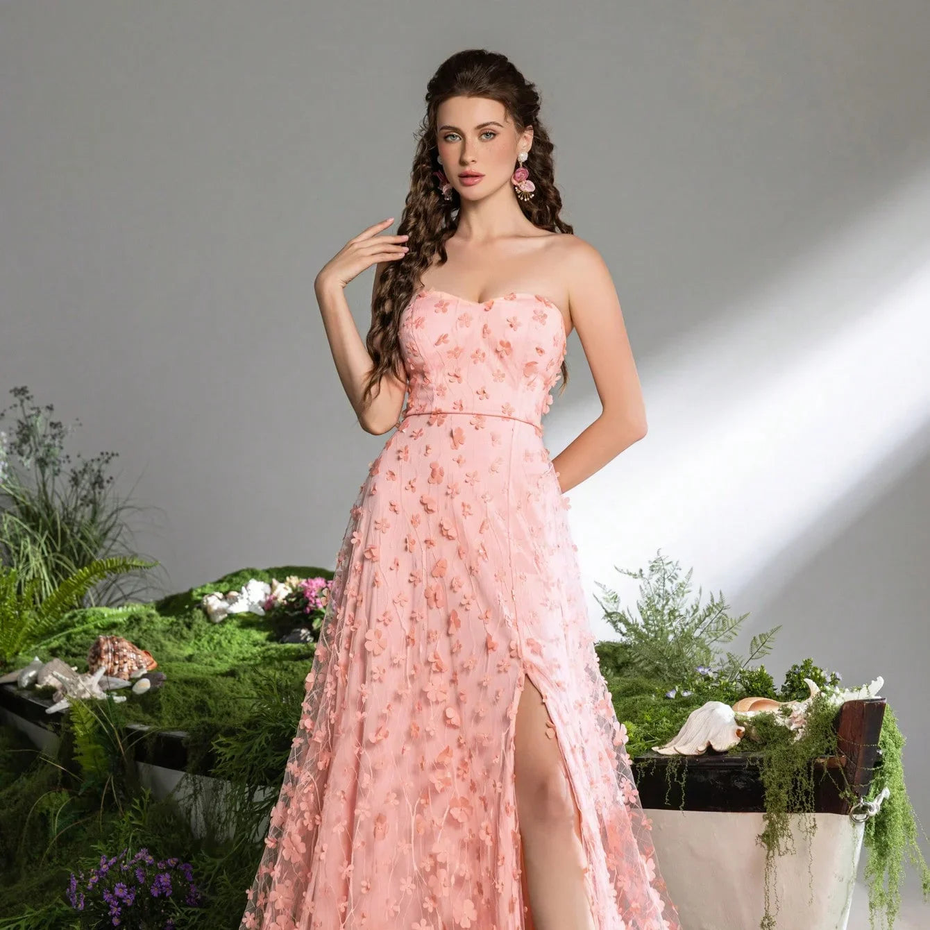 Pink 3D Flower Dubai Off-Shoulder A-Line Evening Dress LA73227