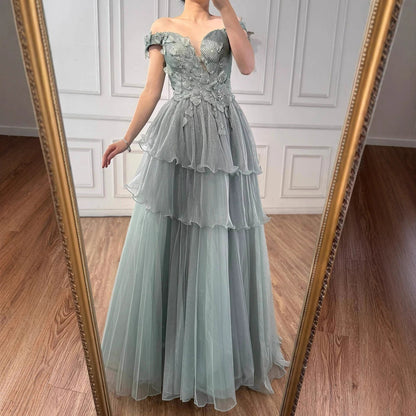 Luxury Pink Dreamy Ruffles Beaded A-Line Evening Dress LA73385