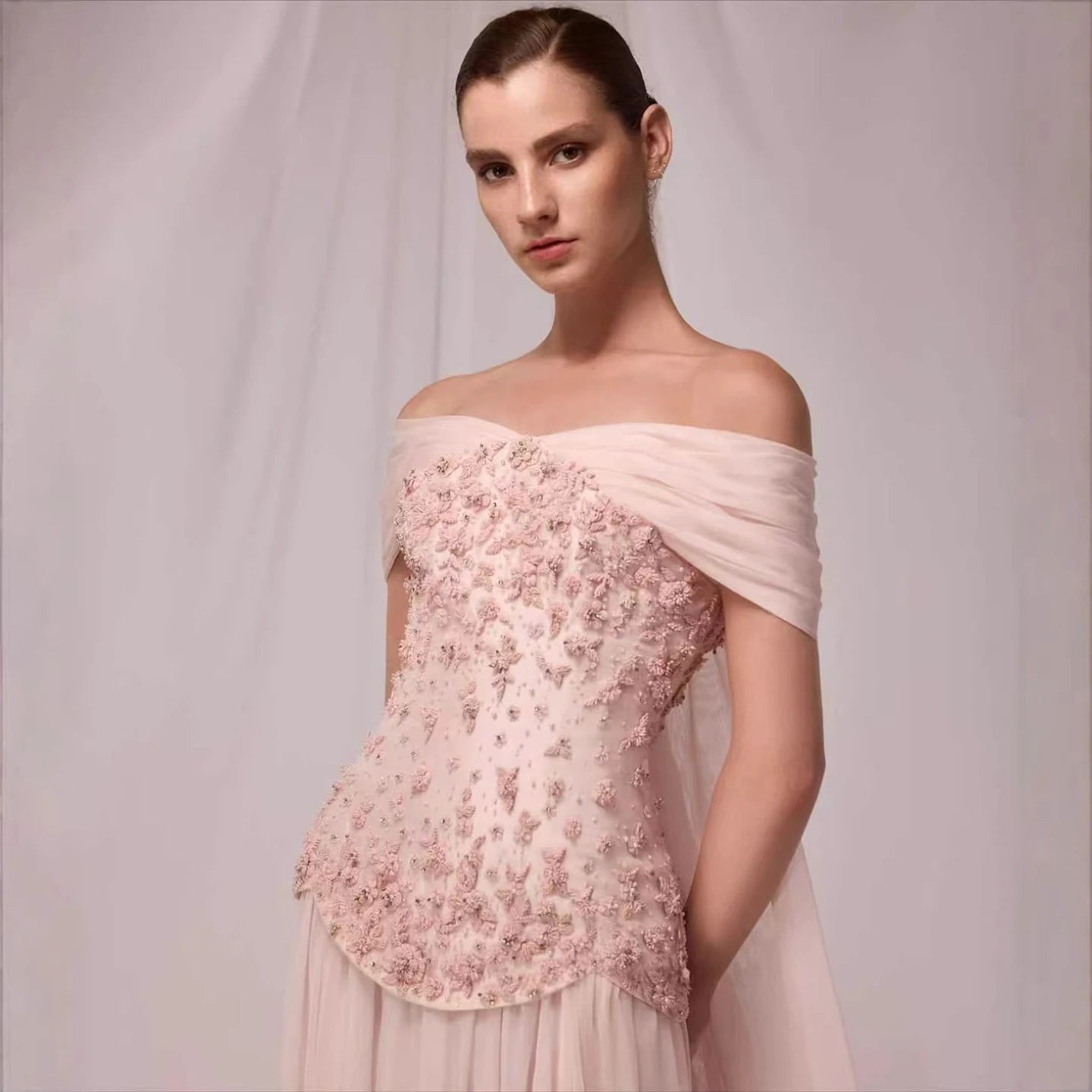 Luxury Pink A-Line Beaded Evening Dress LA73438