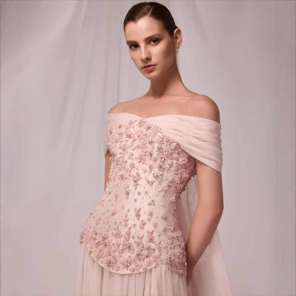 Luxury Pink A-Line Beaded Evening Dress LA73438