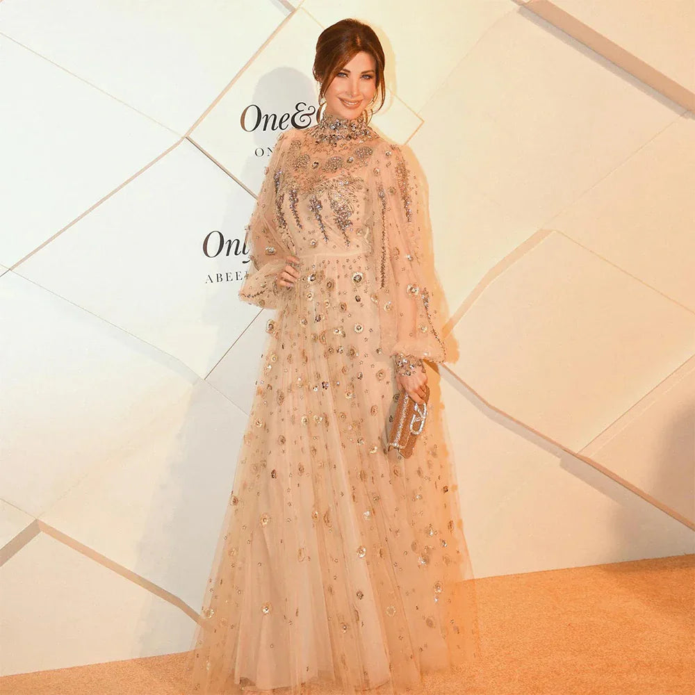 Elegant Champagne Evening Dress with Long Sleeves LA72594