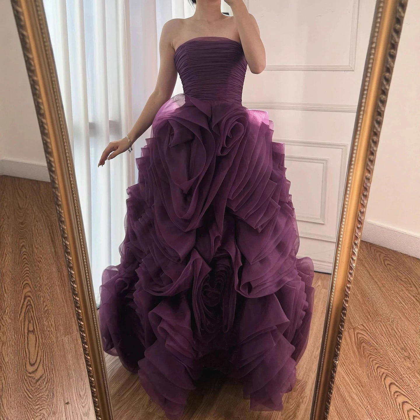 Luxury Purple 3D Rose Flower Strapless Princess Evening Dress LA73176