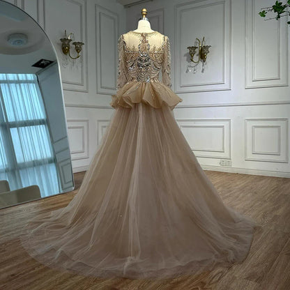 Luxury Arabic Nude Evening Dress Long Sleeve Overskirt  LA72971