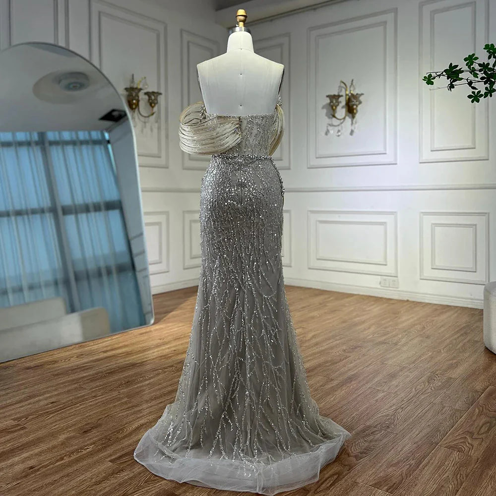 Pink One-Shoulder Luxury Beaded Cut Out Mermaid Evening Dress LA72455