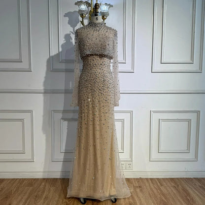 Luxury Turquoise Two Pieces Beaded Mermaid Evening Dress with Detachable Top LA73095