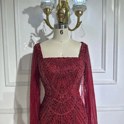 Luxury Arabic Mermaid Evening Dress with Cape Sleeves Plus SizeLA72590A