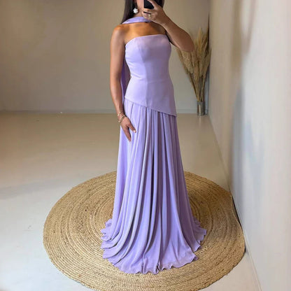 Luxury Lilac   Elegant Evening Dress Flowing Skirt LA73165