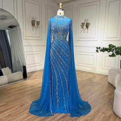 Luxury Nude Mermaid Evening Dress with Cape Sleeves LA71885A