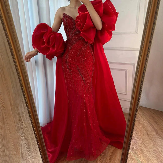 Luxury Red   Mermaid Evening Dress with Cape LA72896