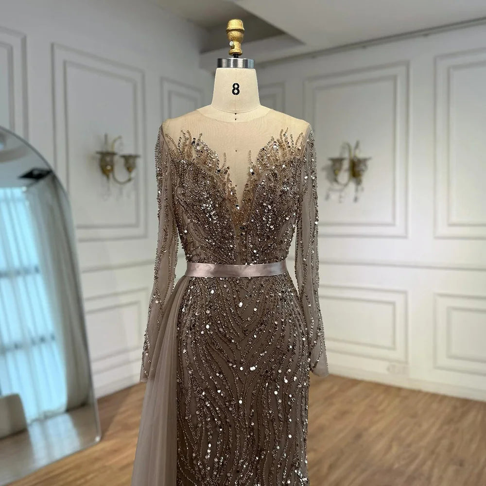 Luxury Purple Lace Beaded Mermaid Evening Dress with Skirt LA71752