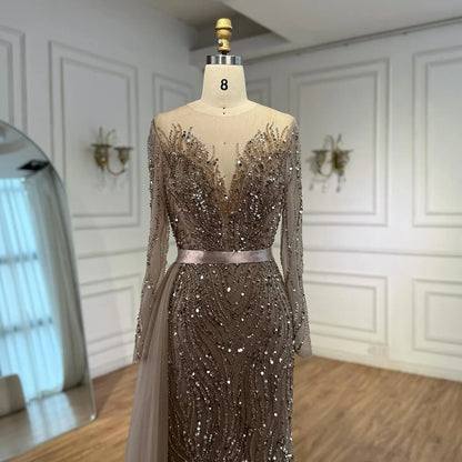 Luxury Purple Lace Beaded Mermaid Evening Dress with Skirt LA71752