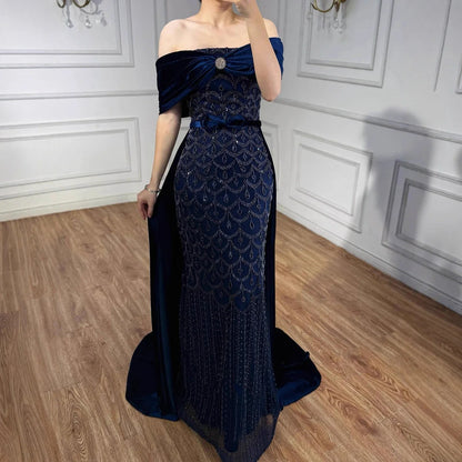 Luxury Arabic Navy Blue Evening Dress LA73416