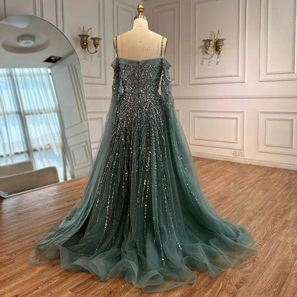 Luxury Caramel Evening Dress with Cape sleeves LA72957