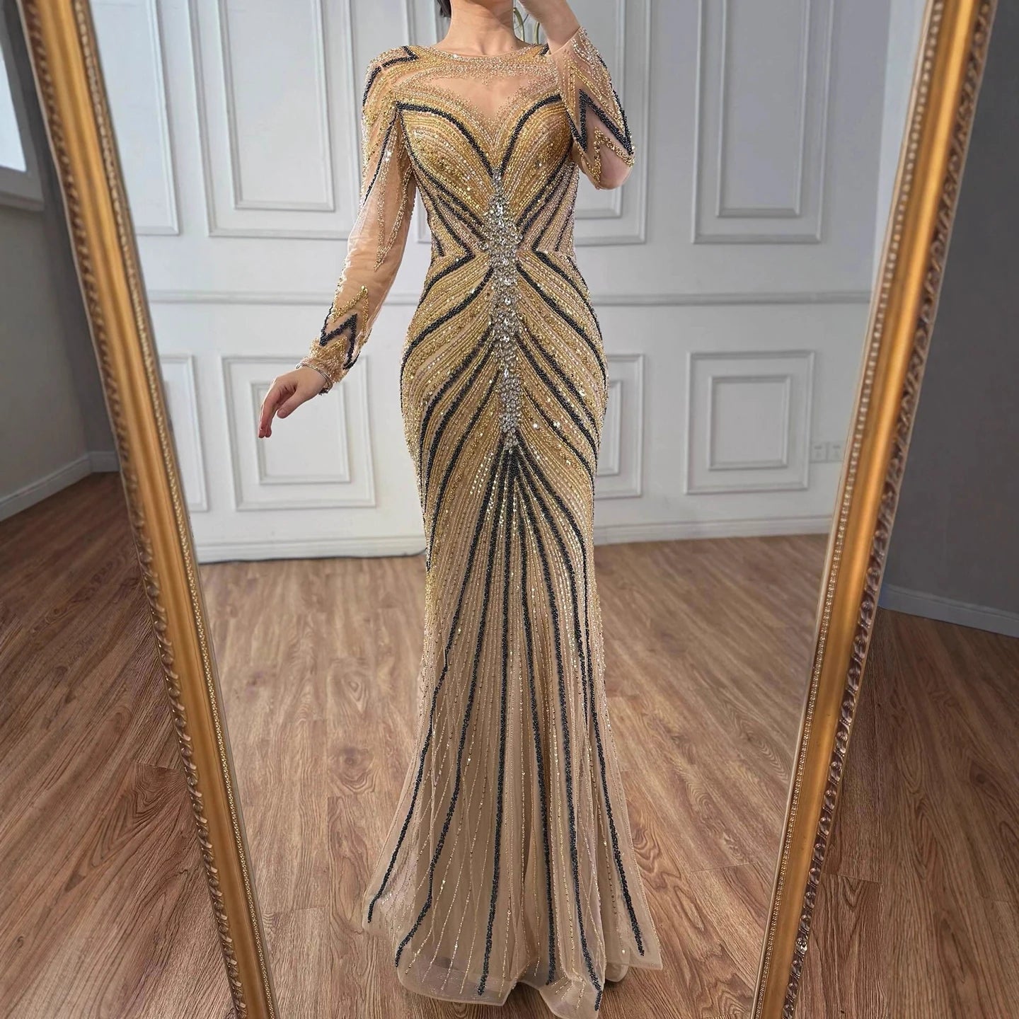 Luxury Pink Modest Dubai Mermaid  Evening  Dress  Long Sleeevs 2026 LA73213