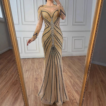 Luxury Pink Modest Dubai Mermaid  Evening  Dress  Long Sleeevs 2026 LA73213