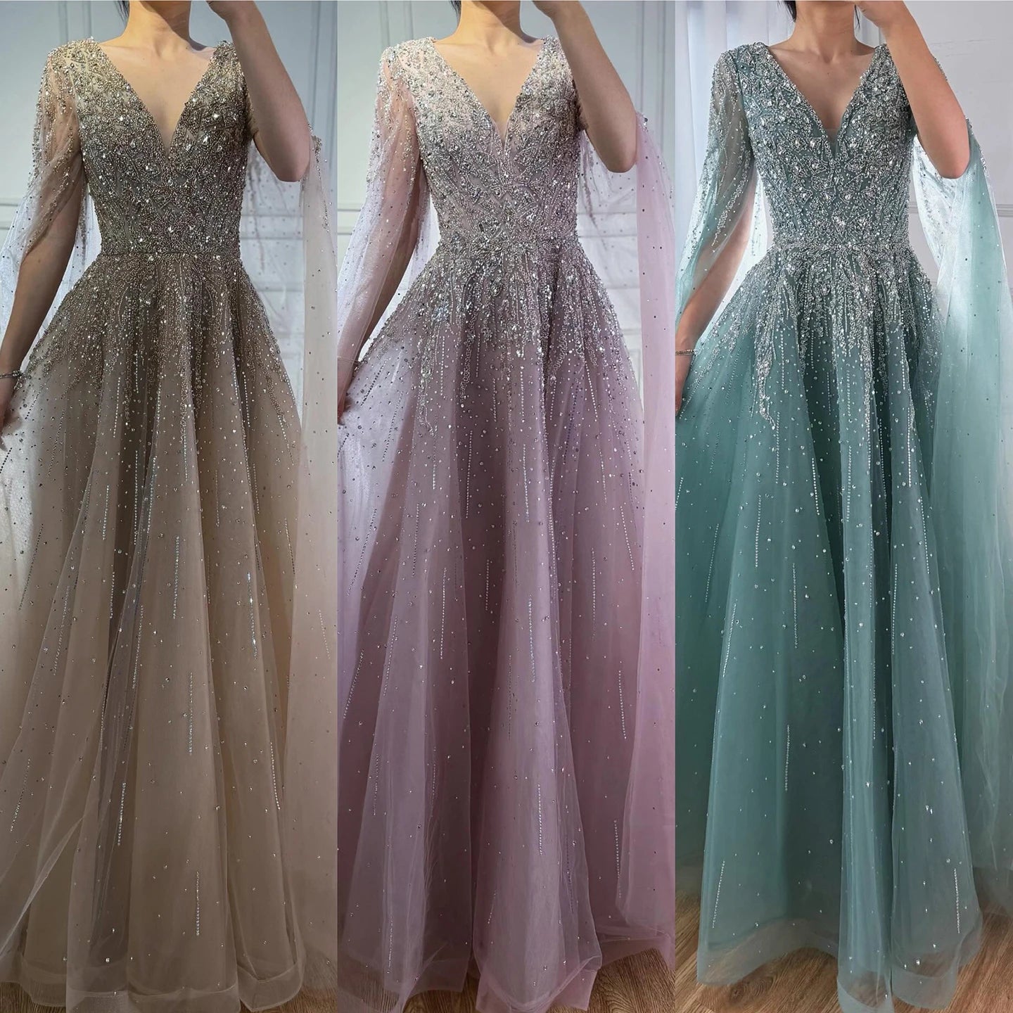 Luxury Caramel Dubai Evening Dress with Cape LA73269