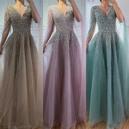 Luxury Caramel Dubai Evening Dress with Cape LA73269