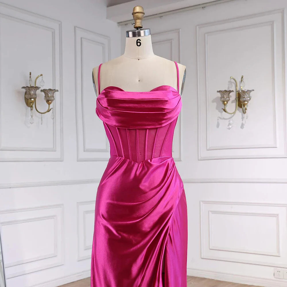 Pink Mermaid Sweetheart Ruched Silk Satin Evening Dress LA73153