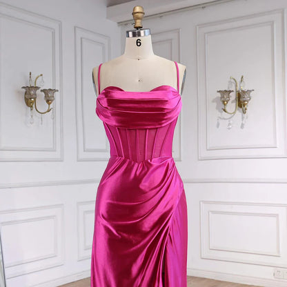 Pink Mermaid Sweetheart Ruched Silk Satin Evening Dress LA73153