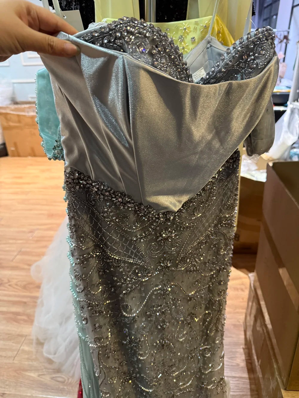 Luxury Beaded   Evening Dress Sheer Long Gloves LA72929