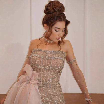 Luxury Dubai Crystal Mermaid Evening Dress with Skirt LA73220
