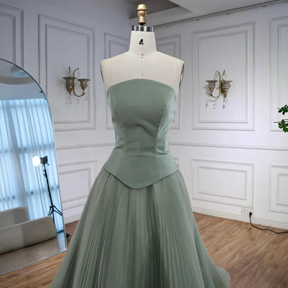 Elegant Sage Green 3D Flowers A Line Evening Dresses Gowns LA72913