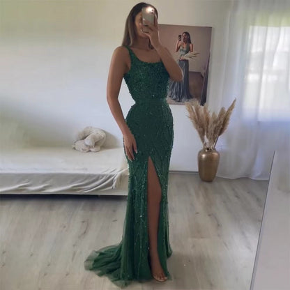 Luxury Beaded emermad green  Mermaid Evening Dress With Overskirt LA70765