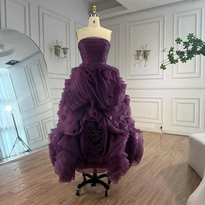 Luxury Purple 3D Rose Flower Strapless Princess Evening Dress LA73176