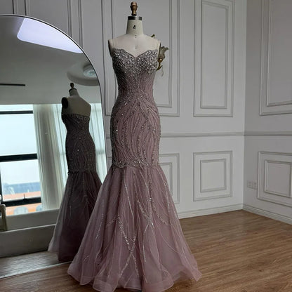 Luxury Pink Beaded Strapless Mermaid Evening Dress LA73124