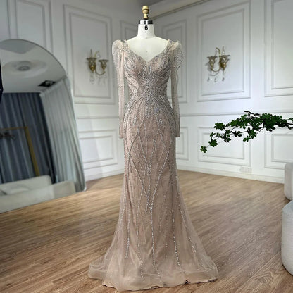 Luxury Nude Beaded Mermaid Evening Gown LA72827 for Formal Occasion