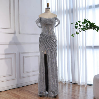 Luxury Silver Diamond Corset Off Shoulder Mermaid Evening Dress LA73410