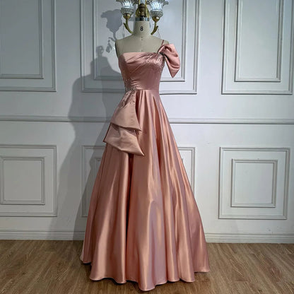 Luxury Yellow Satin One Shoulder A Line Evening Dress LA72794