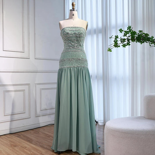 Luxury Sage Green A-Line Evening Dress with Cape LA73044A