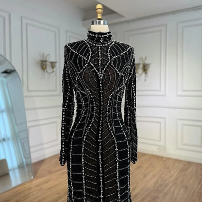 Muslim Luxury Black Beaded Saudi Arabic Mermaid Evening Dress LA72931