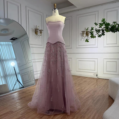 Elegant Sage Green Beaded A-Line Evening Dress Gown LA72809