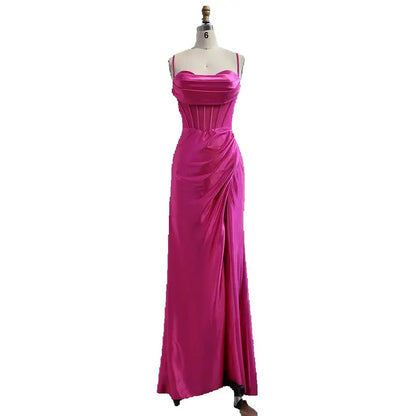 Pink Mermaid Sweetheart Ruched Silk Satin Evening Dress LA73153