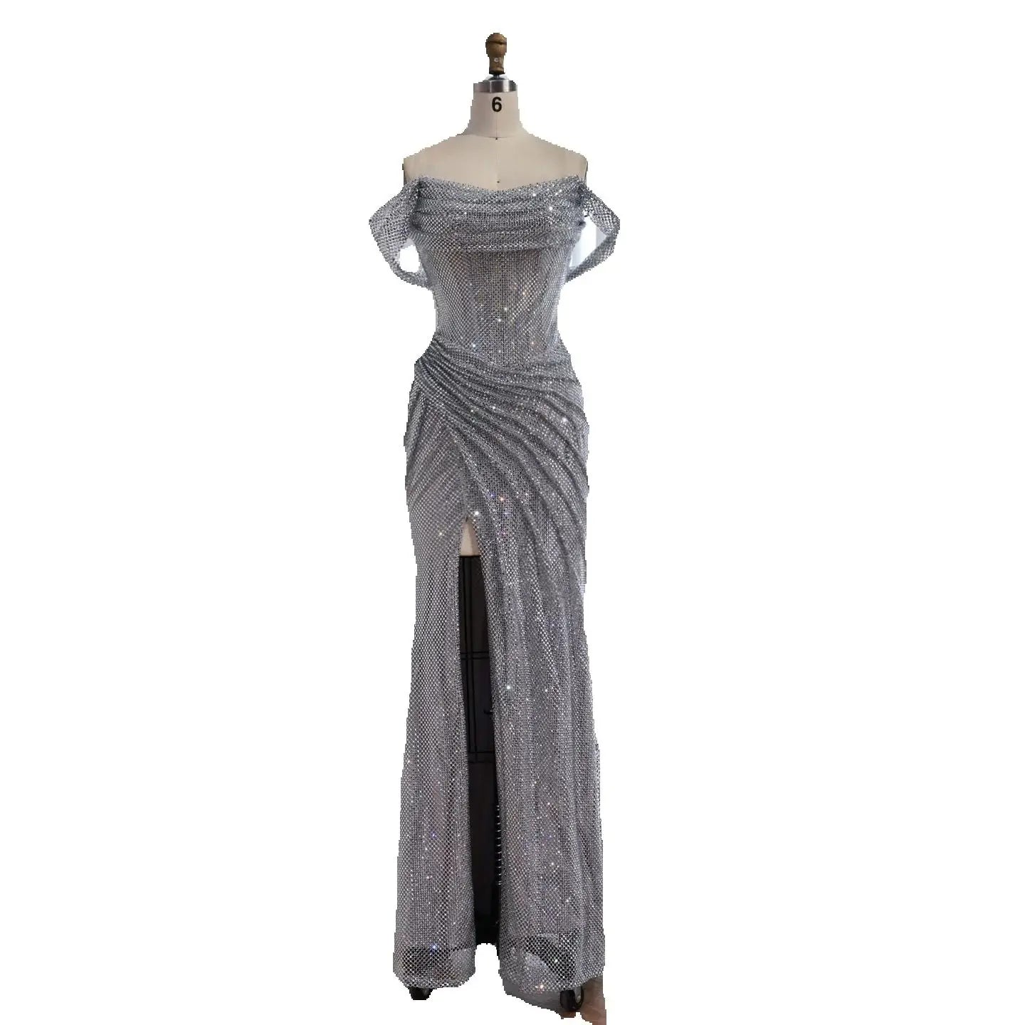 Luxury Silver Diamond Corset Off Shoulder Mermaid Evening Dress LA73410