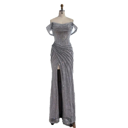 Luxury Silver Diamond Corset Off Shoulder Mermaid Evening Dress LA73410