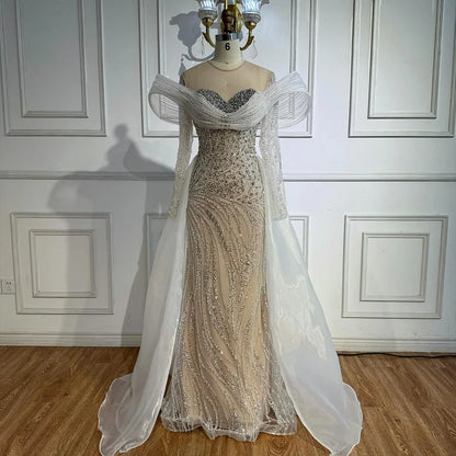 Elegant White Nude Sequin Beaded Mermaid Evening Gown LA72266C
