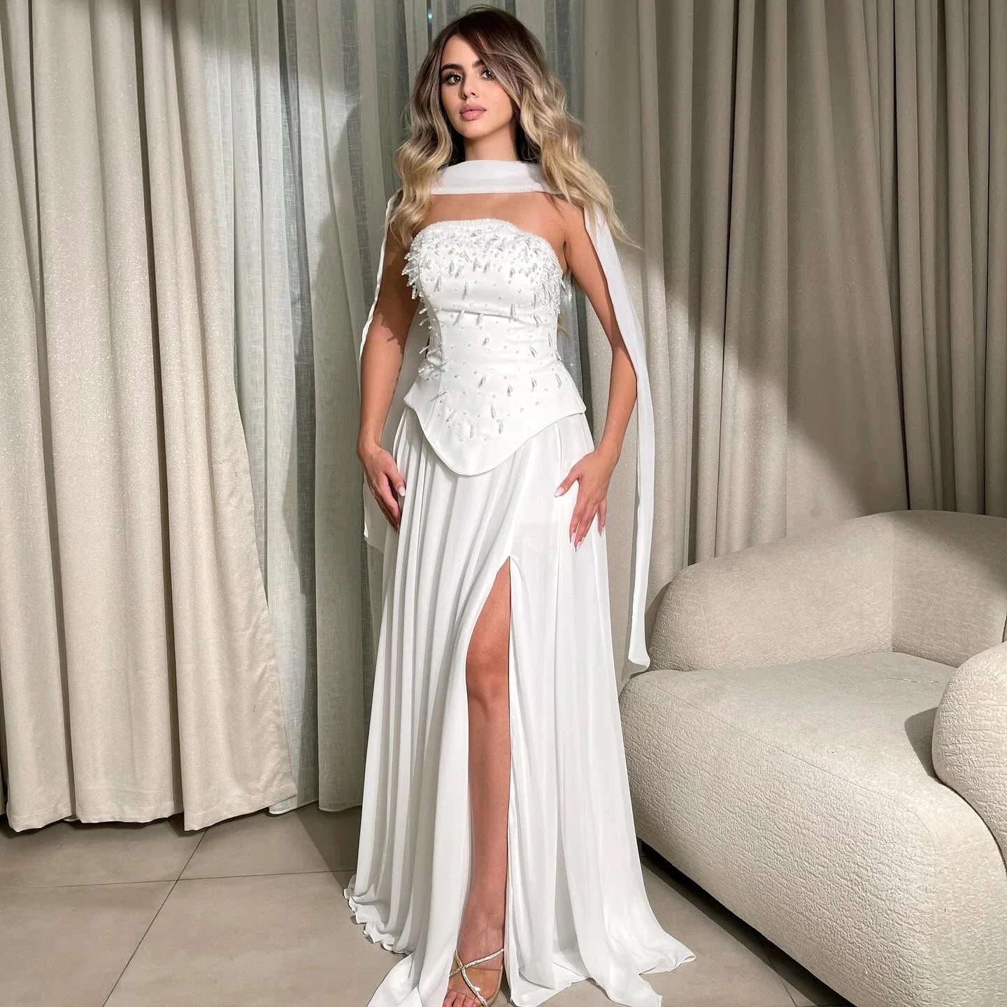 Luxury Green Beaded Corset Evening Dress with Cape LA73367