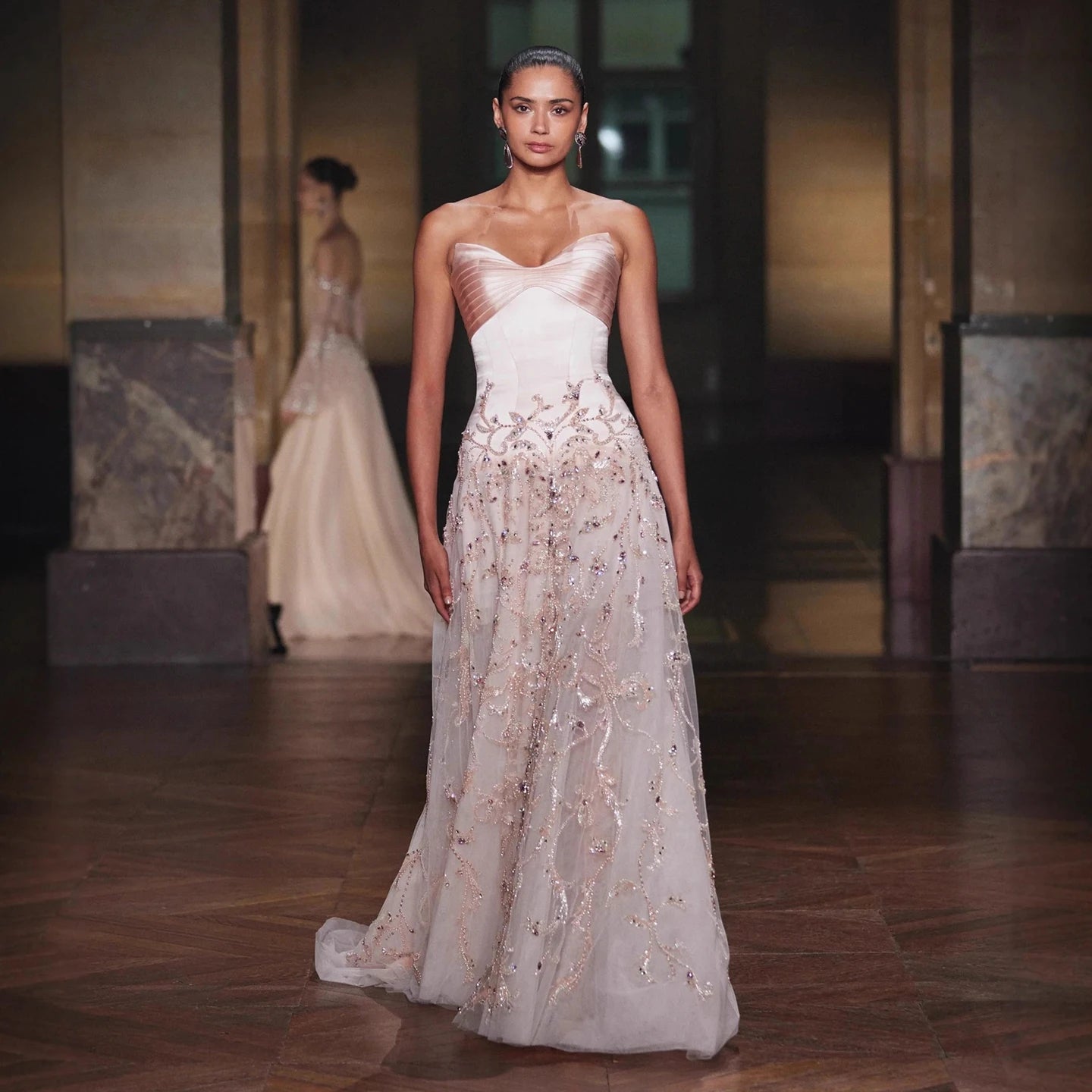 Luxury Nude Pink Sweetheart Beaded A-Line Evening Dress LA73396