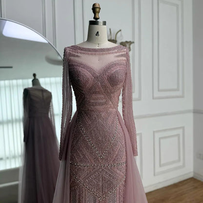 Luxury Dubai Nude  Evening Dress With Long Sleeves LA72967