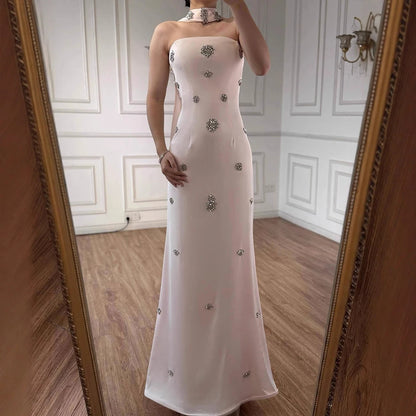 Luxury Blue Arabic Mermaid Crystal Evening Dress with Cape LA73100