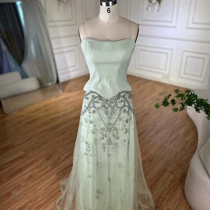Elegant Sage Green Beaded A-Line Evening Dress Gown LA72809