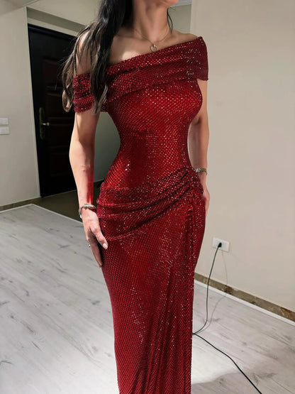 Red Beaded Mermaid Gown | Serene Hill Dubai LA73437