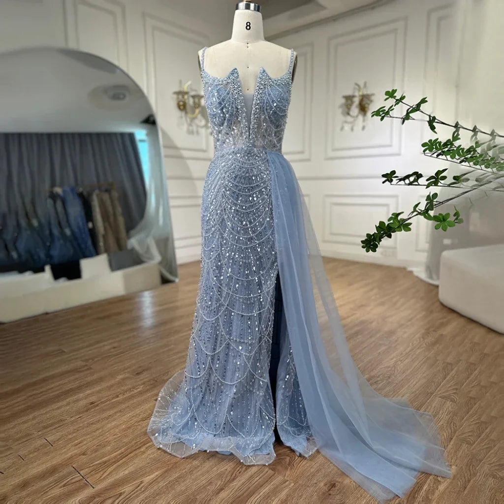 Nude Mermaid Spaghetti Straps Beaded Evening Gown 2025 LA72189