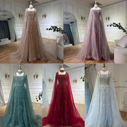 Luxury Designer Nude A-Line Crystal Beaded Arabic Evening Dress LA72764