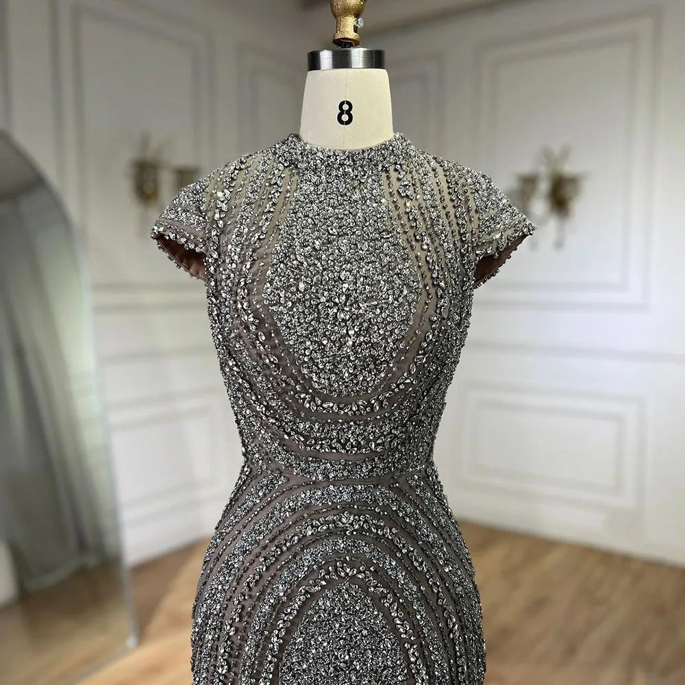 Luxury Designer Dubai Silver Nude Arabic Evening Dresses LA72344