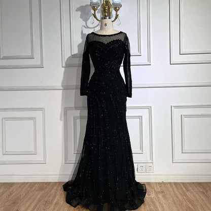Luxury Dubai  Arabic Elegant Black Mermaid Luxury Dubai Purple Evening Gown with Dress for Women's Party LA72656